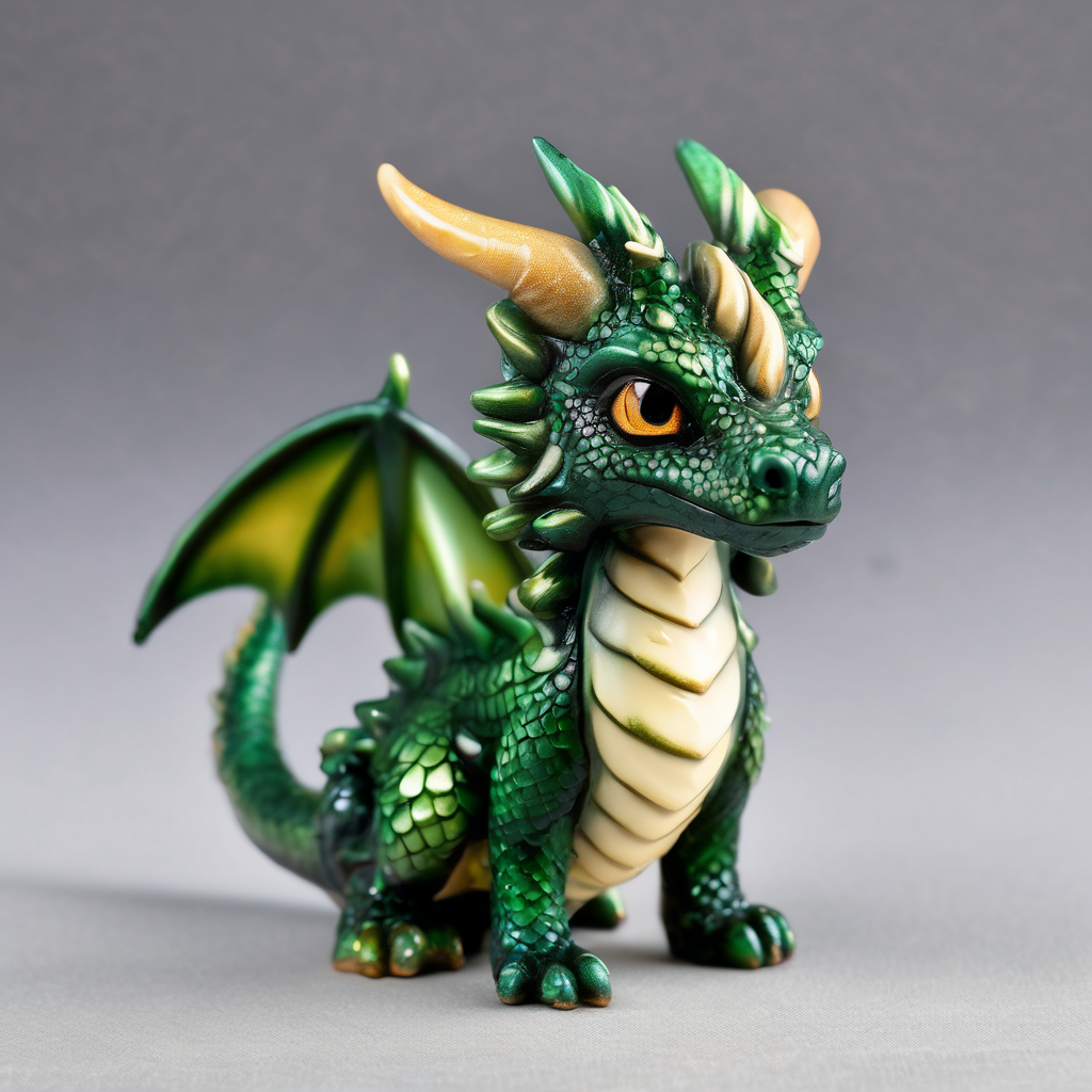Green forest dragon reference with cream belly and ochre horns