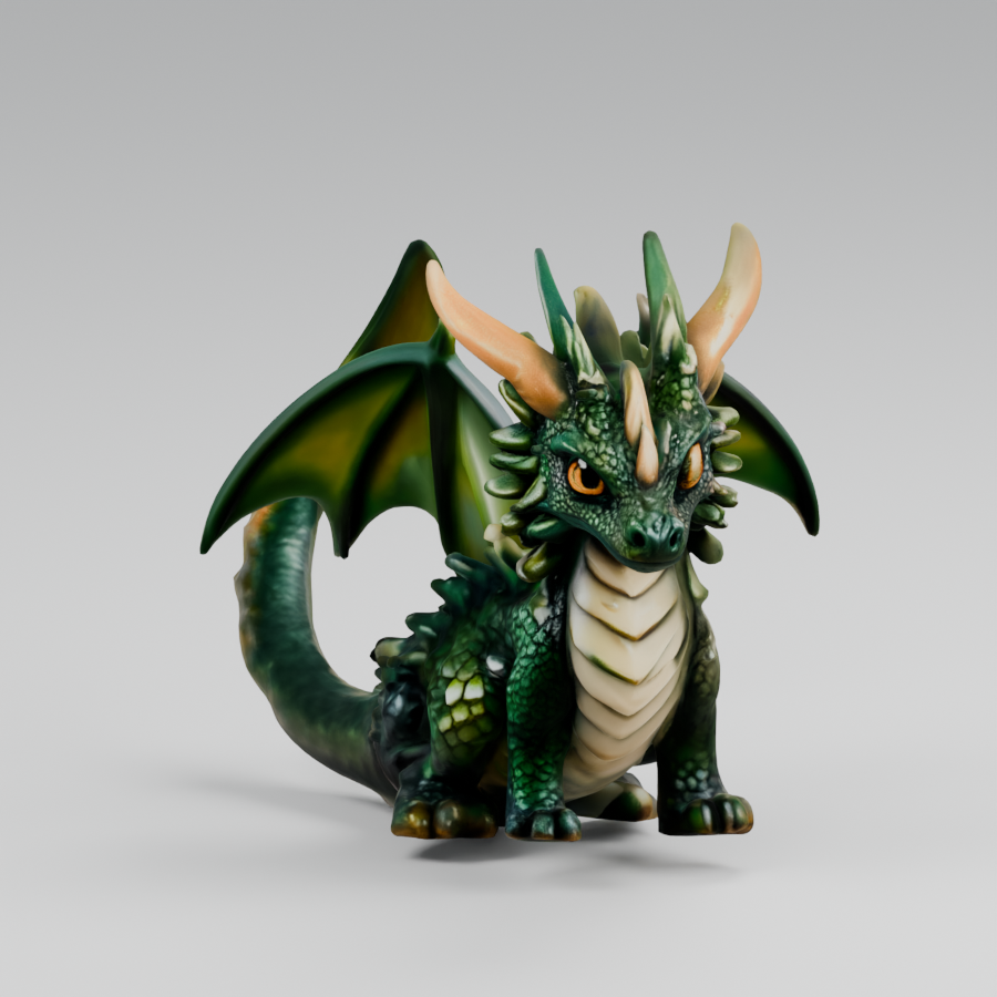 Studio render of the generated forest dragon model